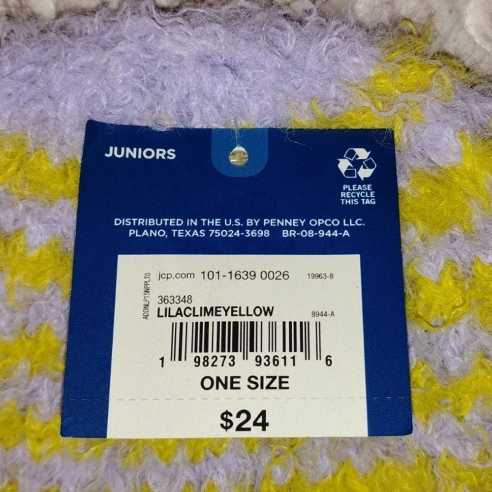 Arizona Jean Company Junior Striped Lilac/Lime/Yellow Knit Beanie, NWT